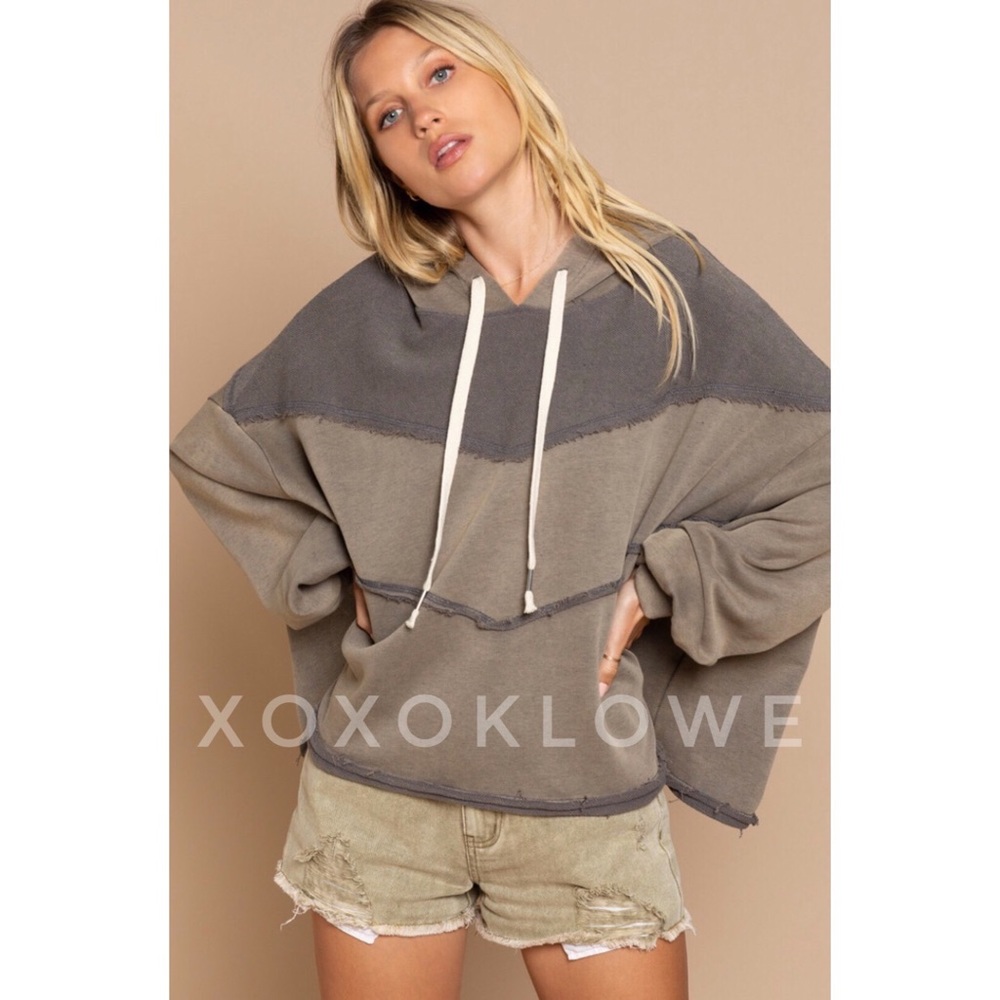POL Charcoal Gray French Terry Oversized Hoodie Top